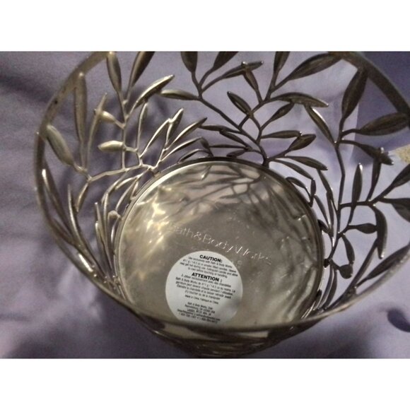 Bath & Body Works Silver Leaf Design Metal Candle Holder - Elegant Accent - Picture 3 of 3